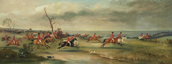 Equestrian/Fox Dogs Fox Hunt Landscape Scene