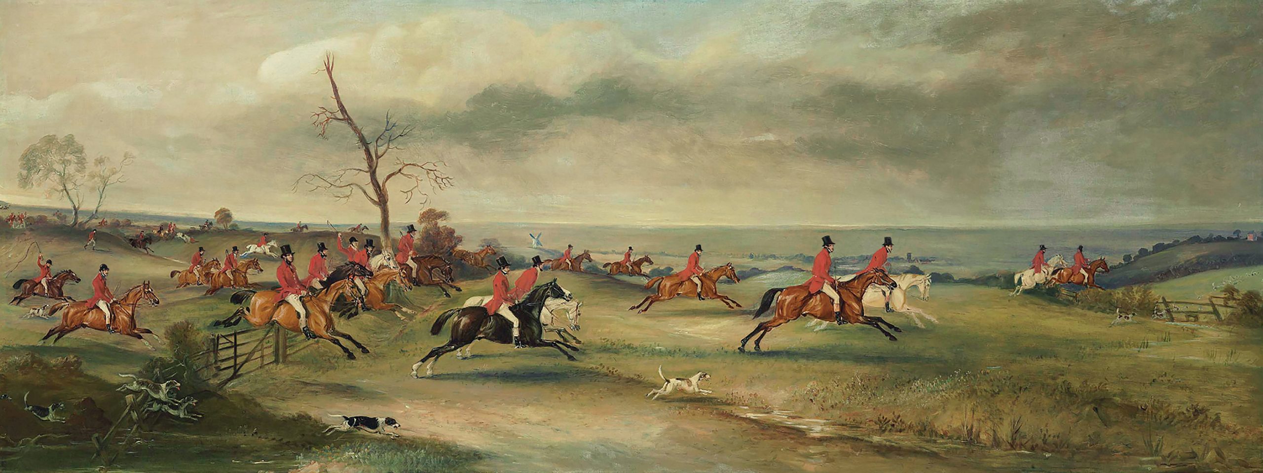 Equestrian/Fox Dogs Fox Hunt Landscape Scene ...