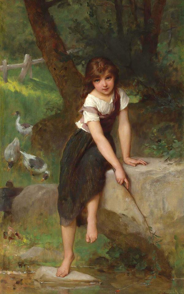 Painting Prints on Canvas Animals Young Girl with Geese