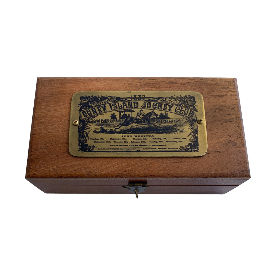 Decorative Boxes Equestrian 6-1/4″ Wood Box with Vintage Coney Island Jockey Club Advertisement