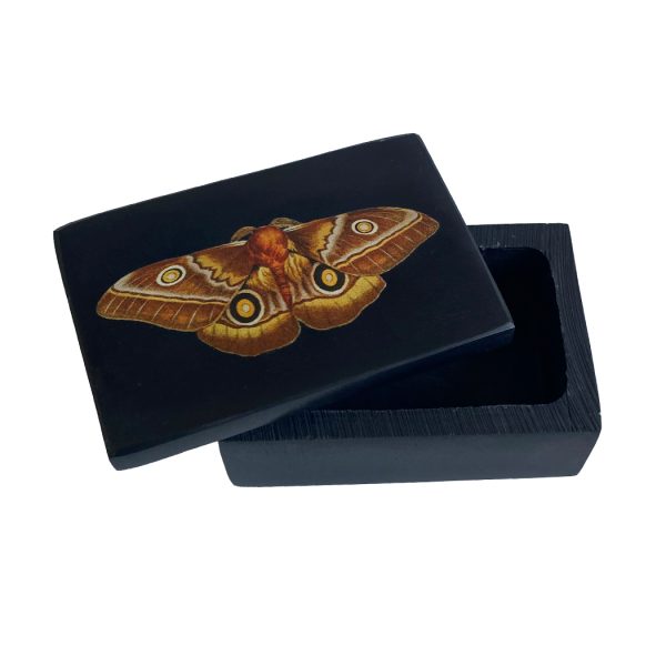 Decorative Boxes Botanical/Zoological 3″ Emperor Moth Black Soapstone Trinket Box