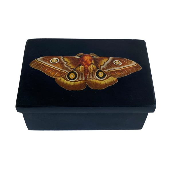 Decorative Boxes Botanical/Zoological 3″ Emperor Moth Black Soapstone Trinket Box