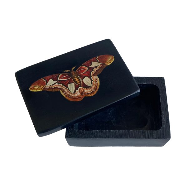 Decorative Boxes Botanical/Zoological 3″ Atlas Moth Black Soapstone Trinket Box