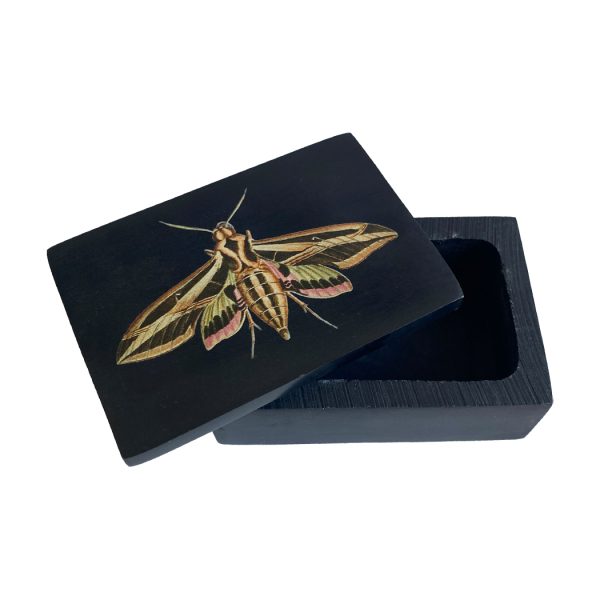 Decorative Boxes Botanical/Zoological 3″ Sphinx Moth Black Soapstone Trinket Box