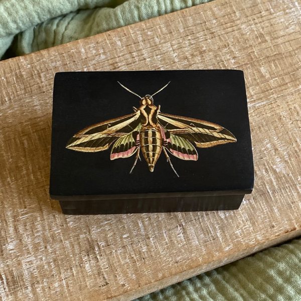 Decorative Boxes Botanical/Zoological 3″ Sphinx Moth Black Soapstone Trinket Box