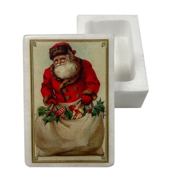 Christmas Decor Christmas 3″ Victorian Santa with Toy Bag White Stone Trinket Jewelry Box