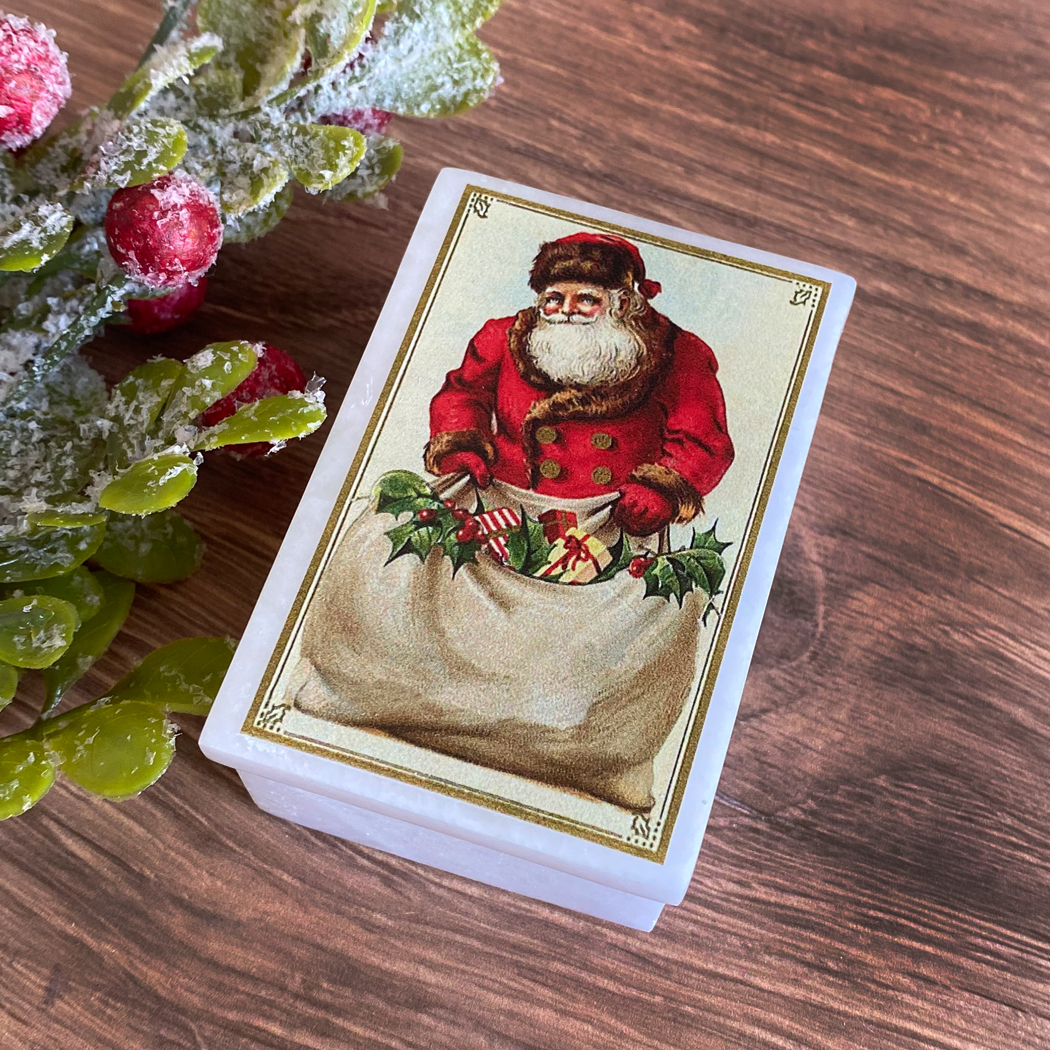 Christmas Decor Christmas 3″ Victorian Santa with Toy Bag White Stone  ...