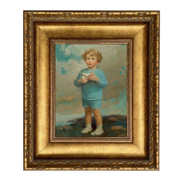 Nautical Children Young Boy with Toy Sailboat