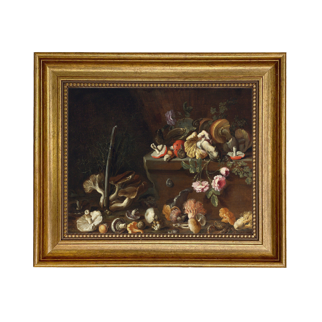 Painting Prints on Canvas Botanical/Zoological Still Life with Mushrooms and Flowers ...