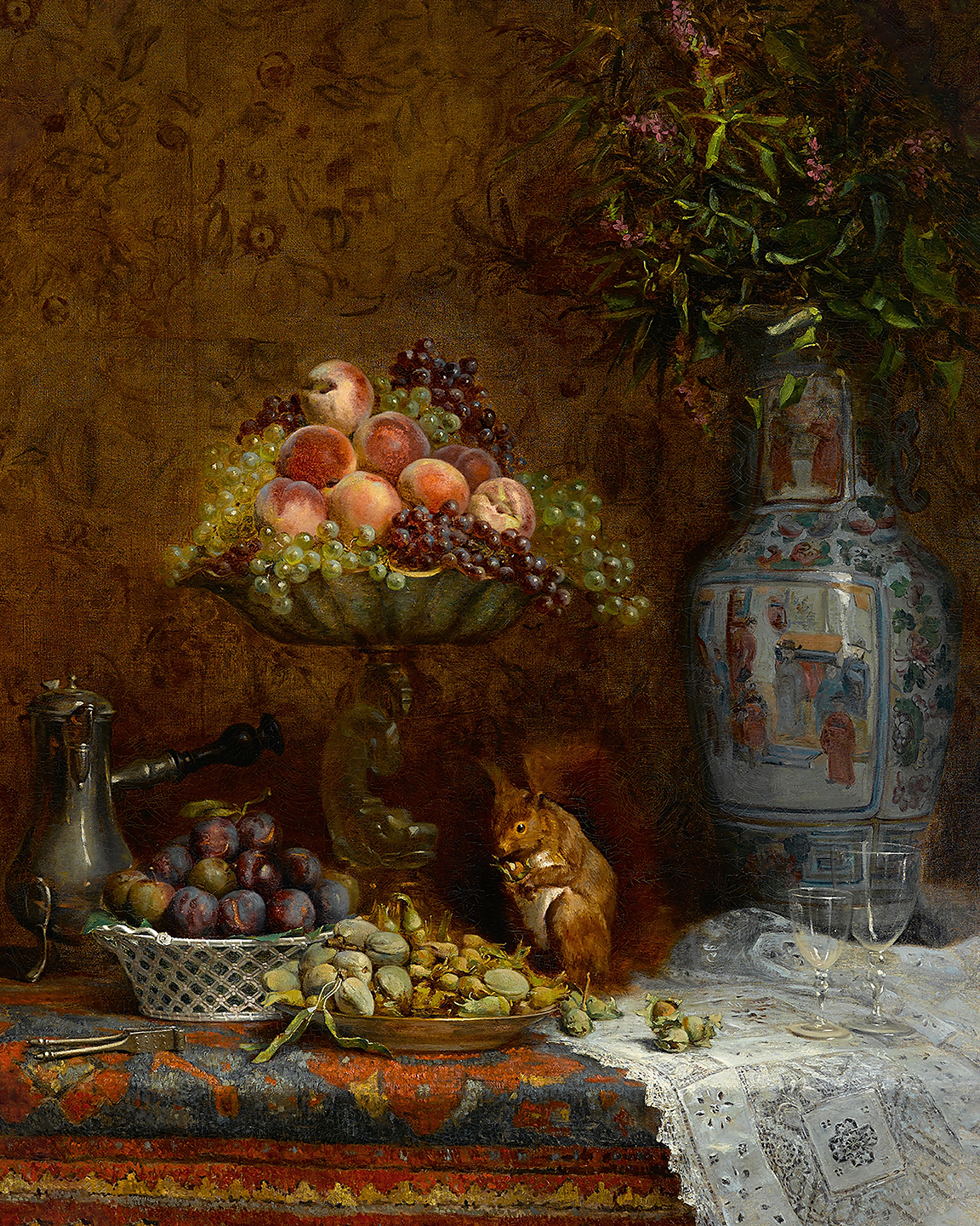 Painting Prints on Canvas Botanical/Zoological Still Life with Fruit and Squirrel ...