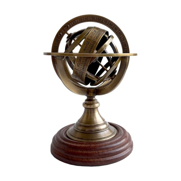 Instruments Nautical 5-1/4″ Antiqued Brass Desk Armillary with Zodiac