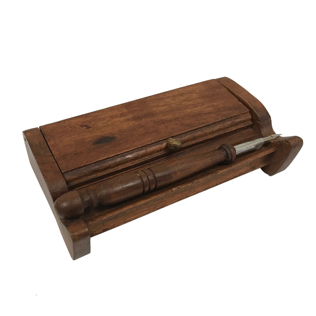 Decor Early American 7″ Wood Inkwell Stand with Two Clay Inkwells ...