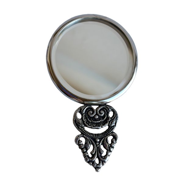 Decor Early American 4-1/2″ Pewter-Plated Miniature Hand Mirror