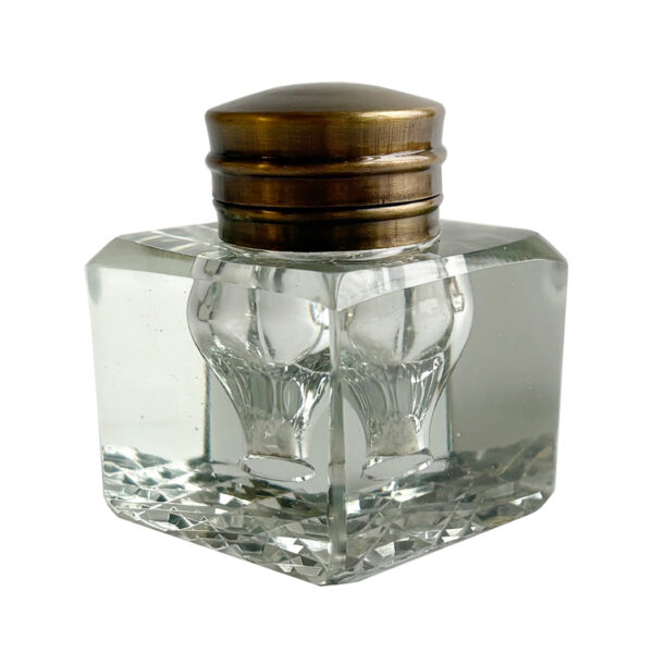 Inkwells Writing 2-1/4″ Clear Inkwell with Cut Glass Bottom and Antiqued Brass Lid