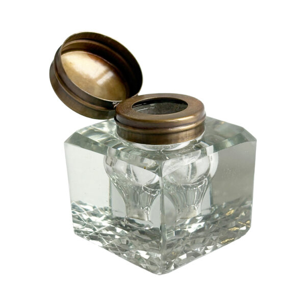 Inkwells Writing 2-1/4″ Clear Inkwell with Cut Glass Bottom and Antiqued Brass Lid