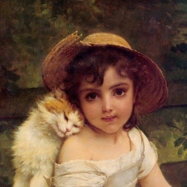 Dogs/Cats Portrait A Sweet Friendship Girl with Cats