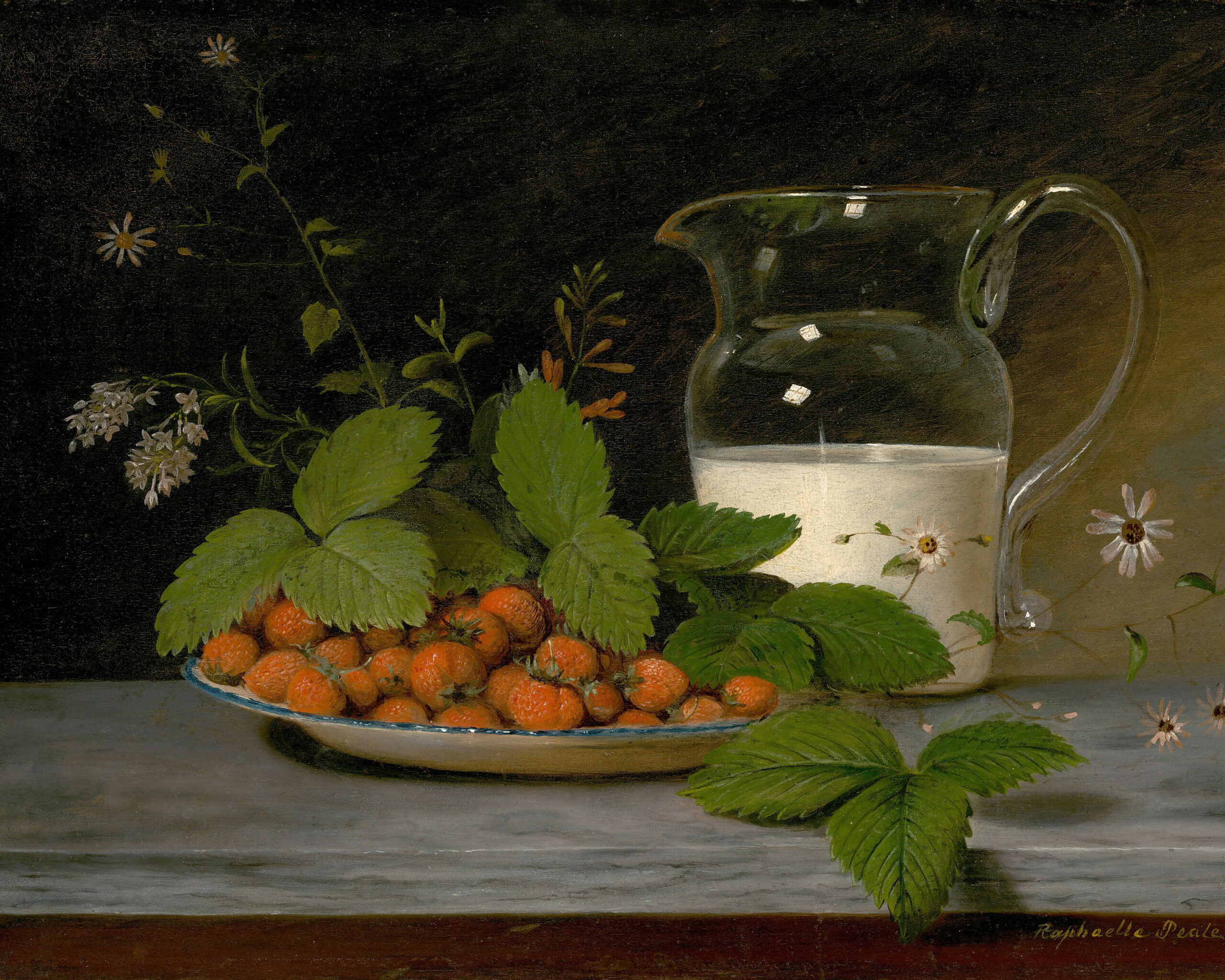 Painting Prints on Canvas Early American Strawberries and Cream Still Life ...