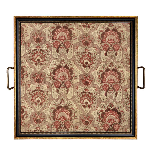 Trays & Barware Cottagecore 18th C. French Fabric Print Decorative Tray with Brass Handles