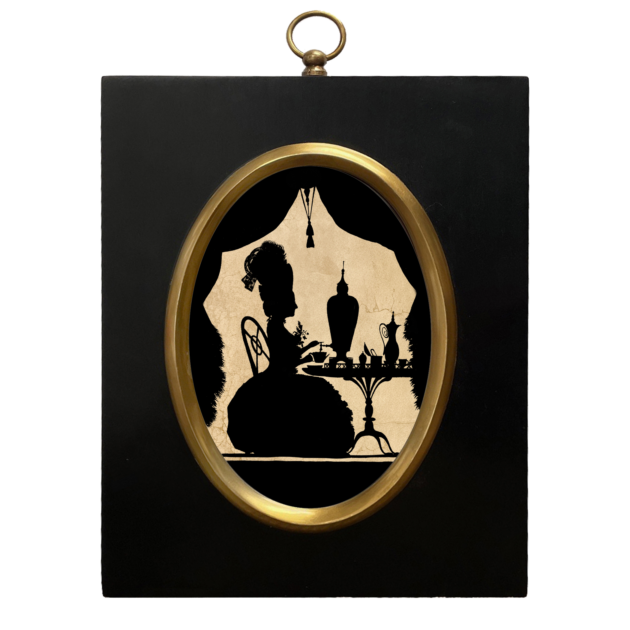 Decor Early American 8-1/2″ Tea Time Reverse Printed Framed Silho ...