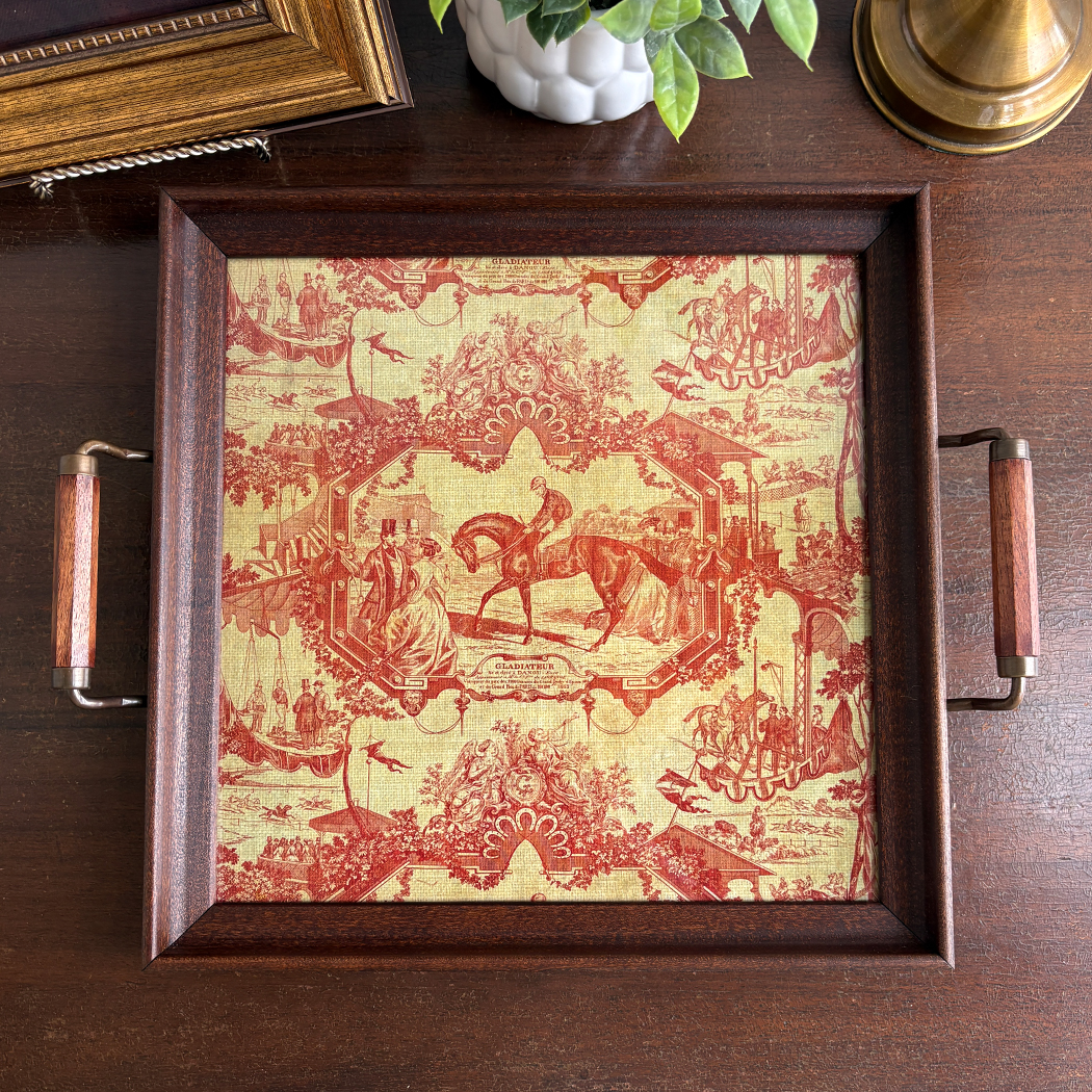 Lodge & Equestrian Decor Decorative Tray Vintage Style Red Toile Equestrian Fabric Print Tr ...