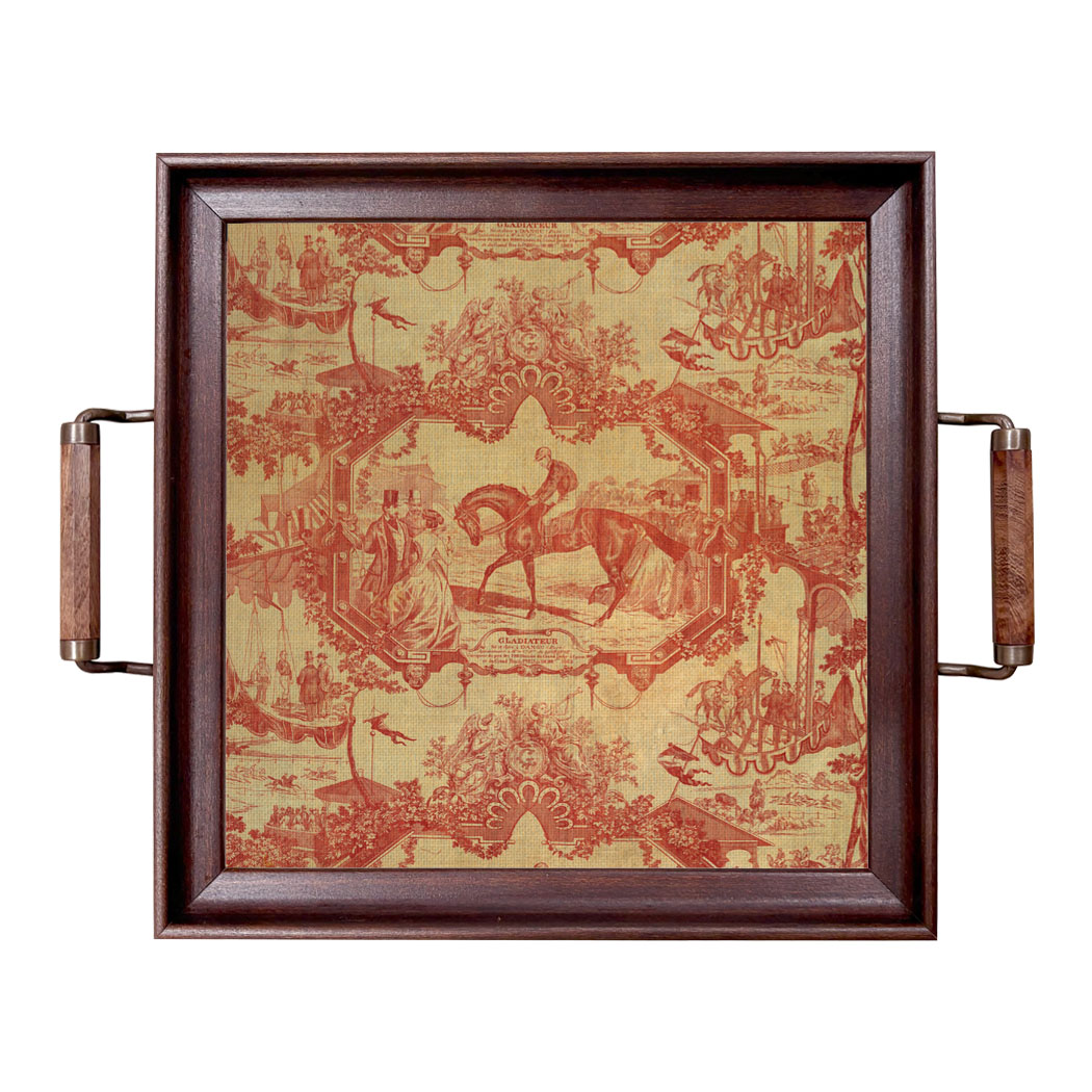 Lodge & Equestrian Decor Decorative Tray Vintage Style Red Toile Equestrian Fabric Print Tr ...