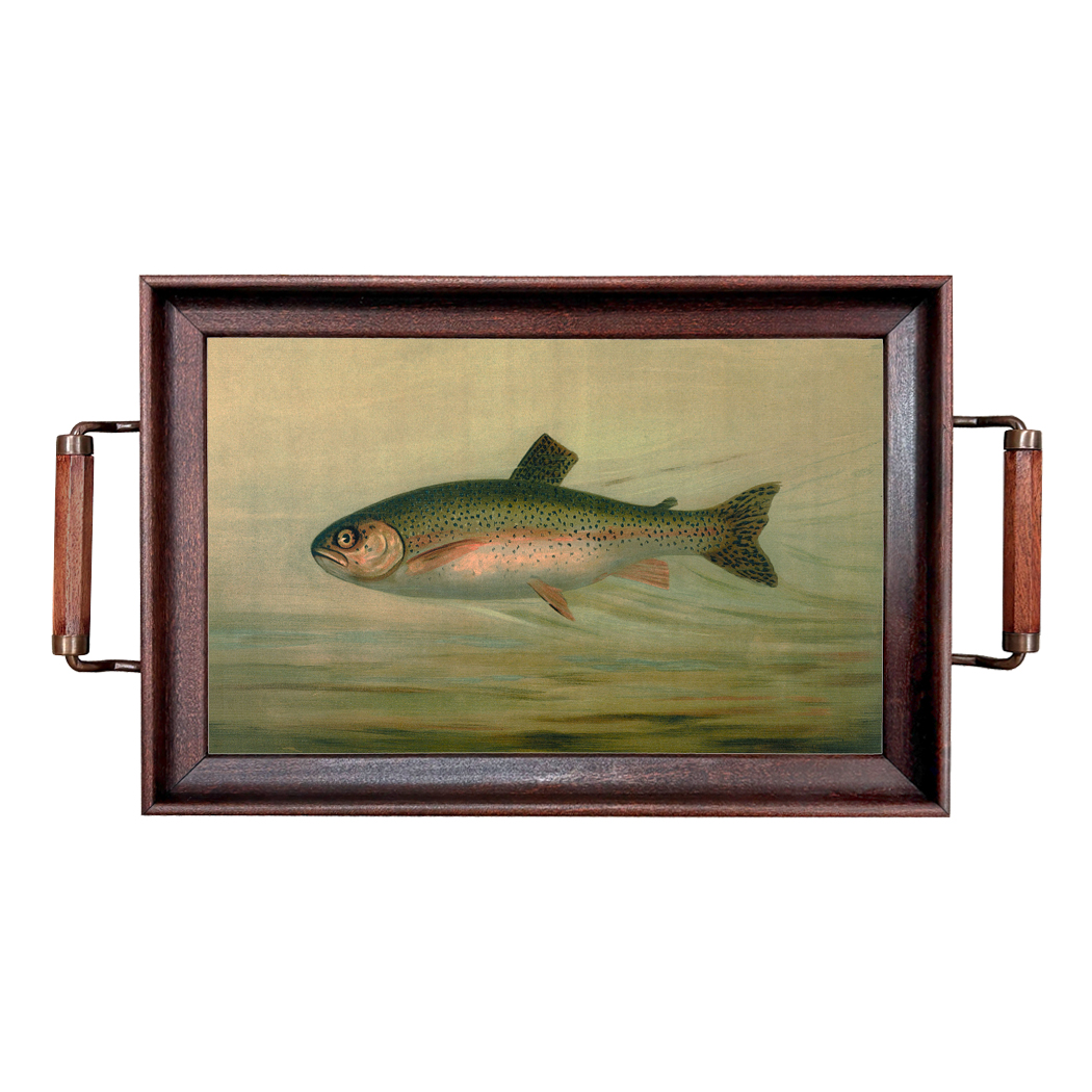 Lodge & Equestrian Decor Cabin/Lodge Rainbow Trout Decorative Wood and Glass Tray, Vint ...