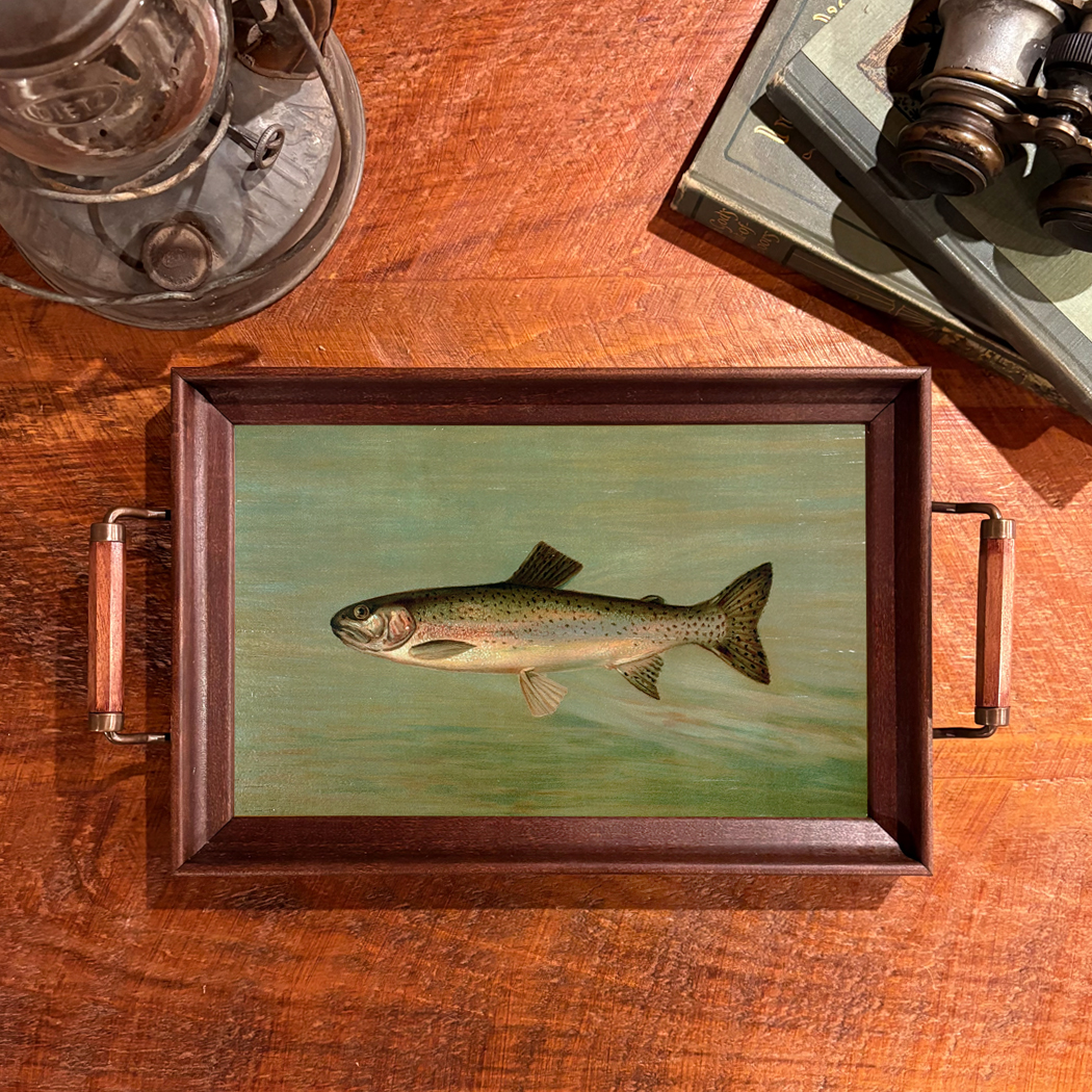 Lodge & Equestrian Decor Rainbow Trout Decorative Wood Tray with Wood and A ...