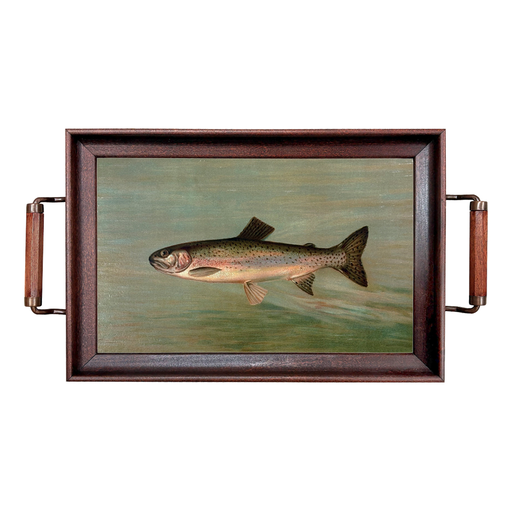 Lodge & Equestrian Decor Rainbow Trout Decorative Wood Tray with Wood and A ...
