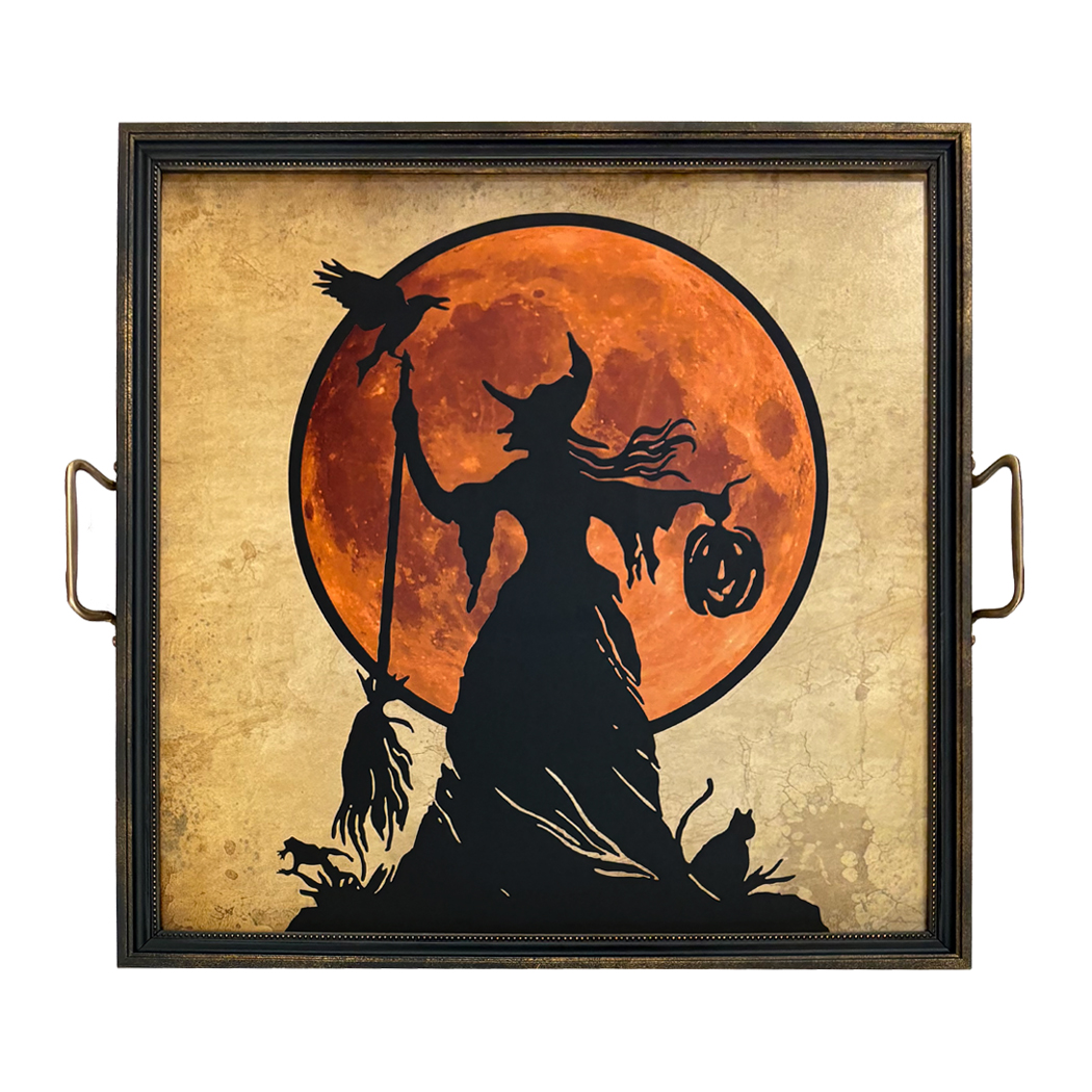 Framed Silhouettes Decorative Tray Vintage Style Wicked Witch Moon Decorative Tray wi ...