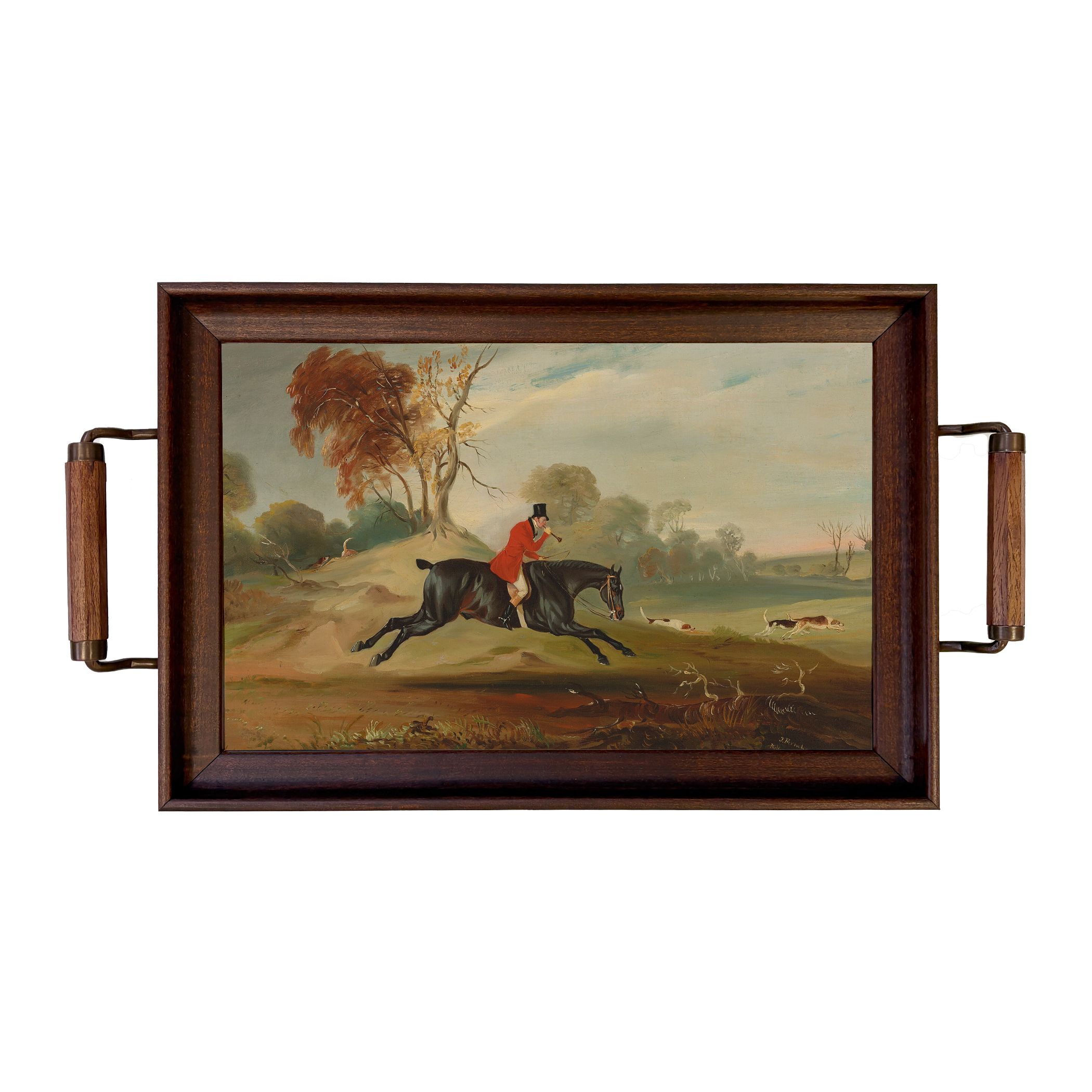 Lodge & Equestrian Decor Decorative Tray Fox Hunter and Hounds Wood and Glass Tray ...