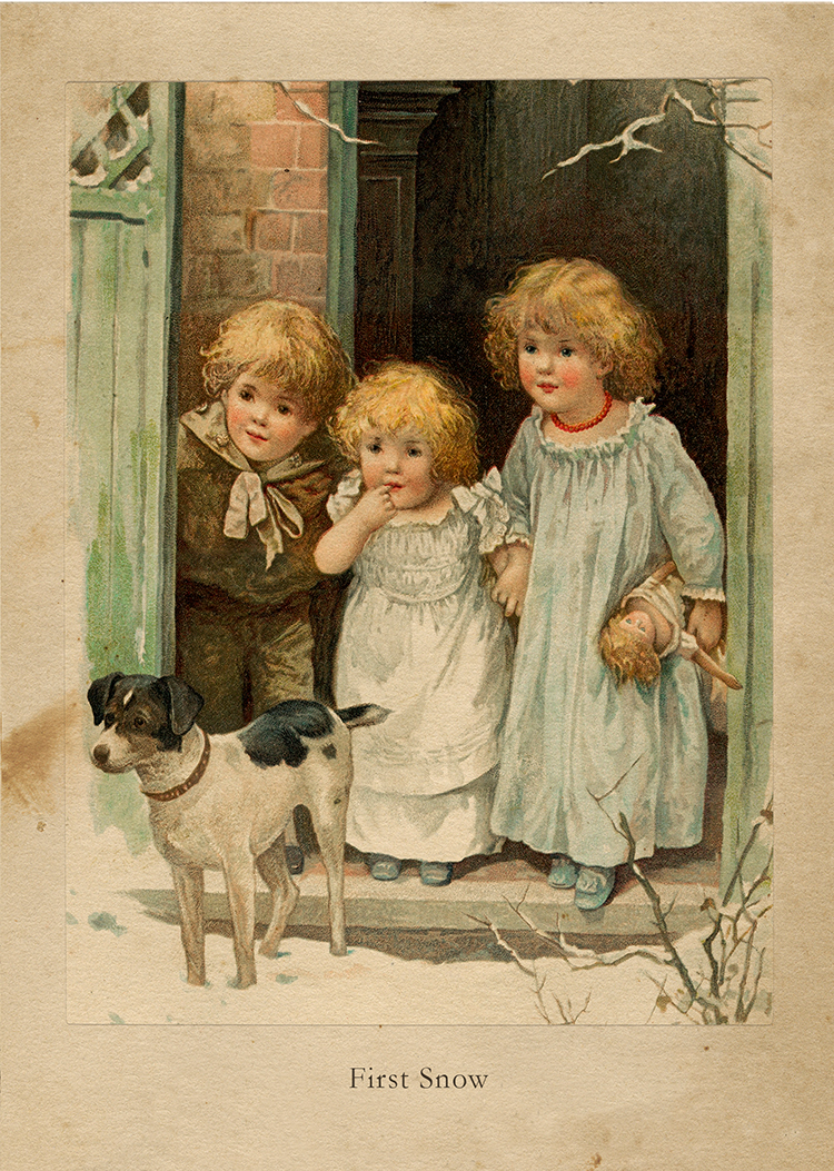 Christmas Christmas First Snow, Children and Dog Framed Vintage Christ ...