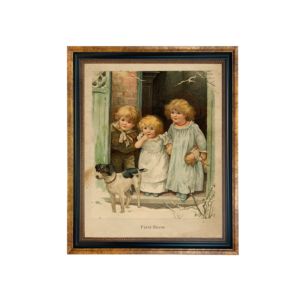 Christmas Christmas First Snow, Children and Dog Framed Vintage Christ ...
