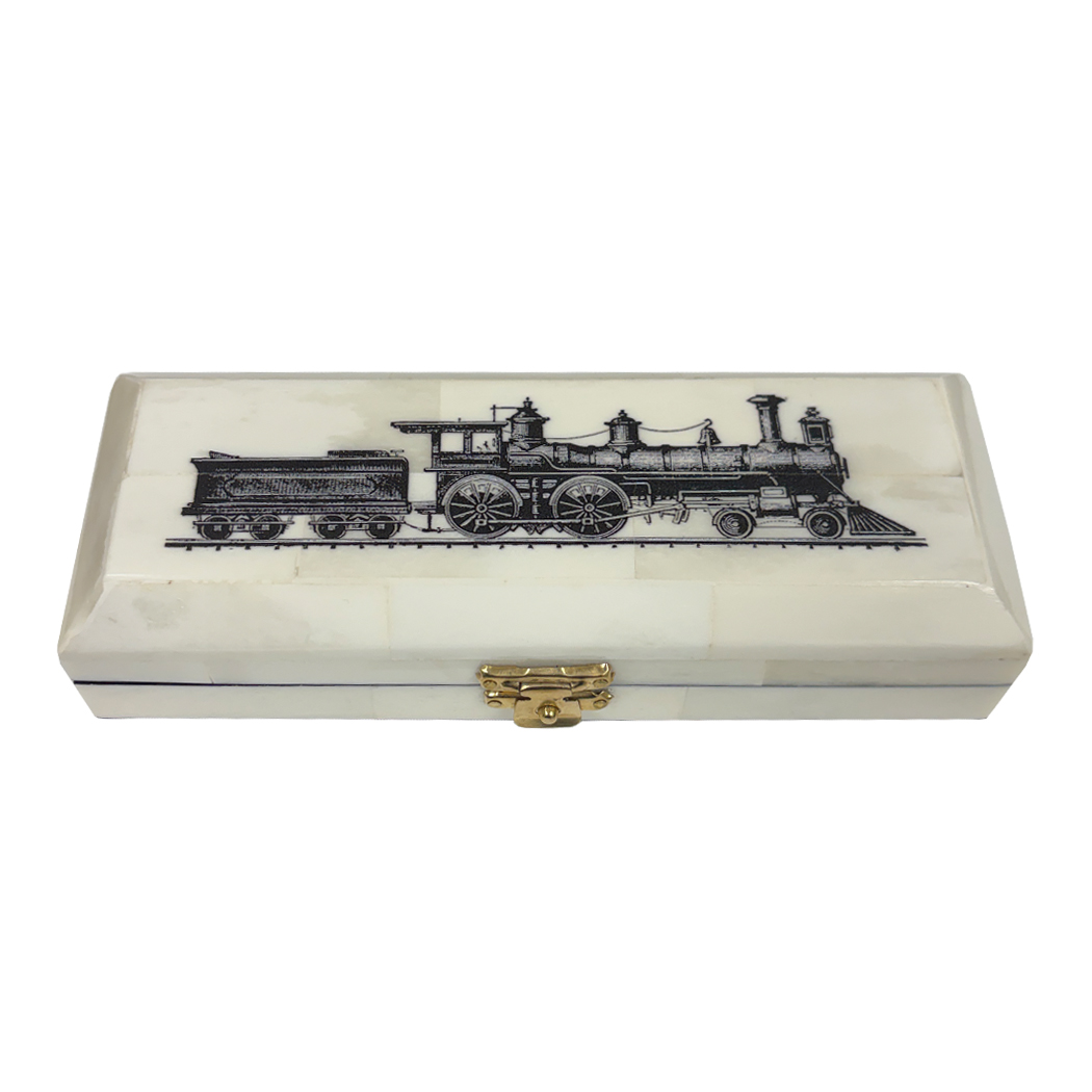 Scrimshaw/Horn & Bone Boxes 6-1/4″ Train Locomotive Ox Bone Postage Stam ... Scrimshaw/Horn & Bone Boxes 6-1/4″ Train Locomotive Ox Bone Postage Stam ...