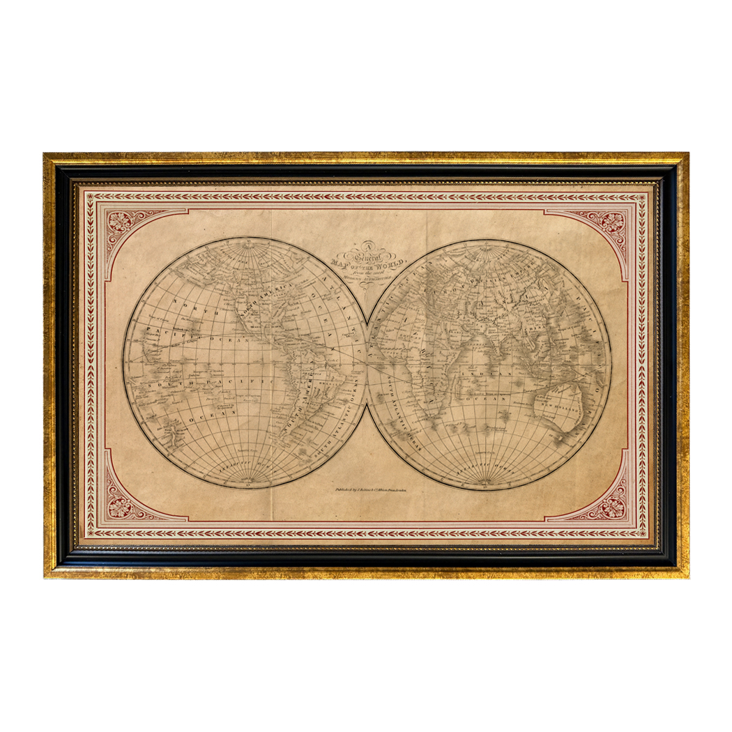 Nautical Early American Framed Old World Map Print ...