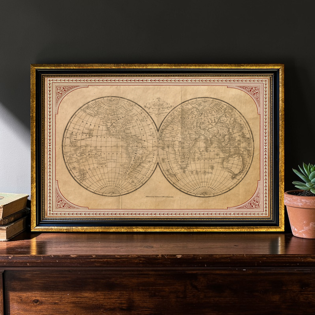 Nautical Early American Framed Old World Map Print ...