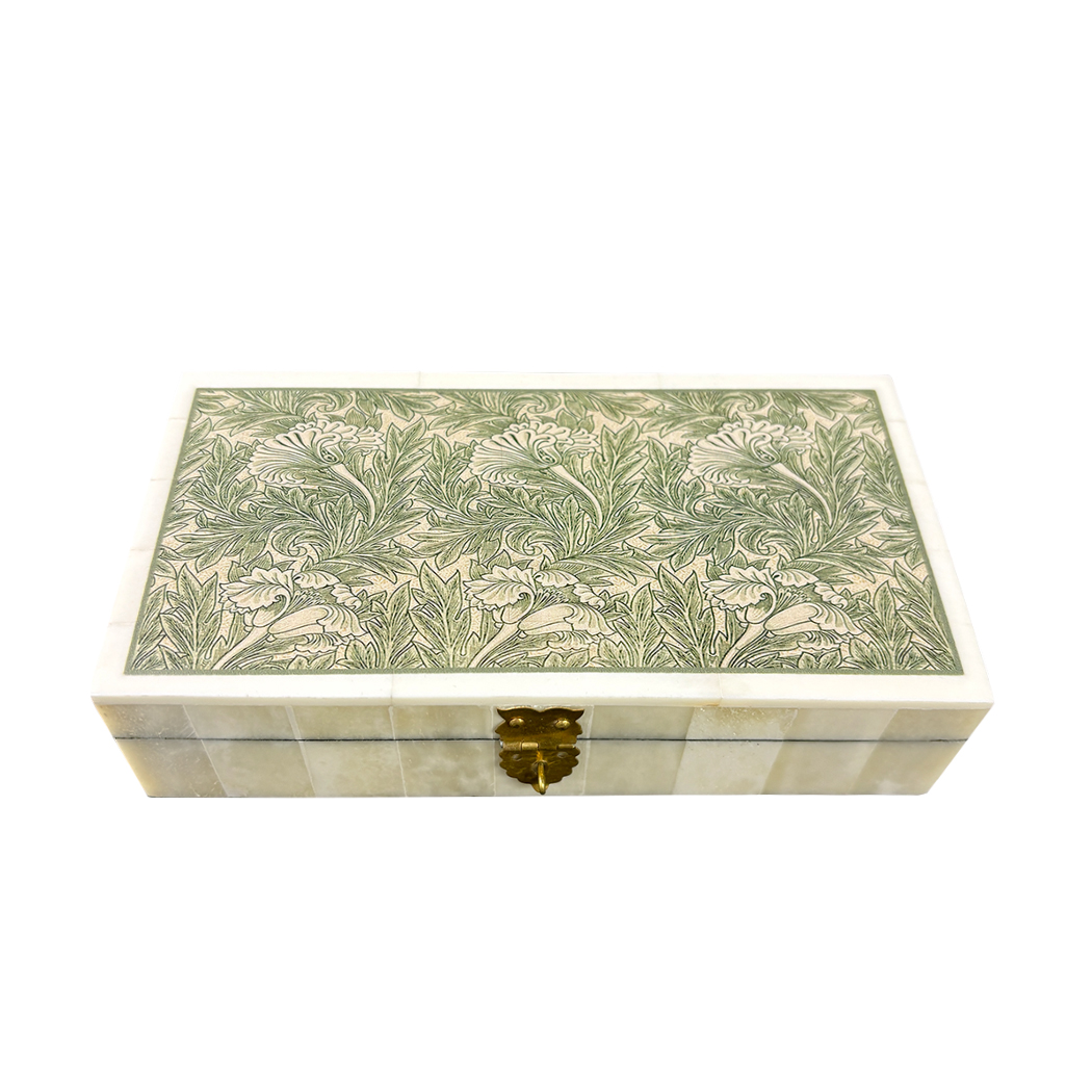 Decorative Boxes Decorative Boxes 6-1/4″ William Morris Tulip Printed Bone Tri ...