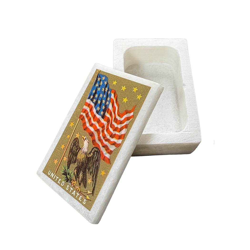 Decorative Boxes Early American 3″ American Flag and Bald Eagle White Soapstone Decorative Box Decorative Boxes Early American 3″ American Flag and Bald Eagle White Soapstone Decorative Box