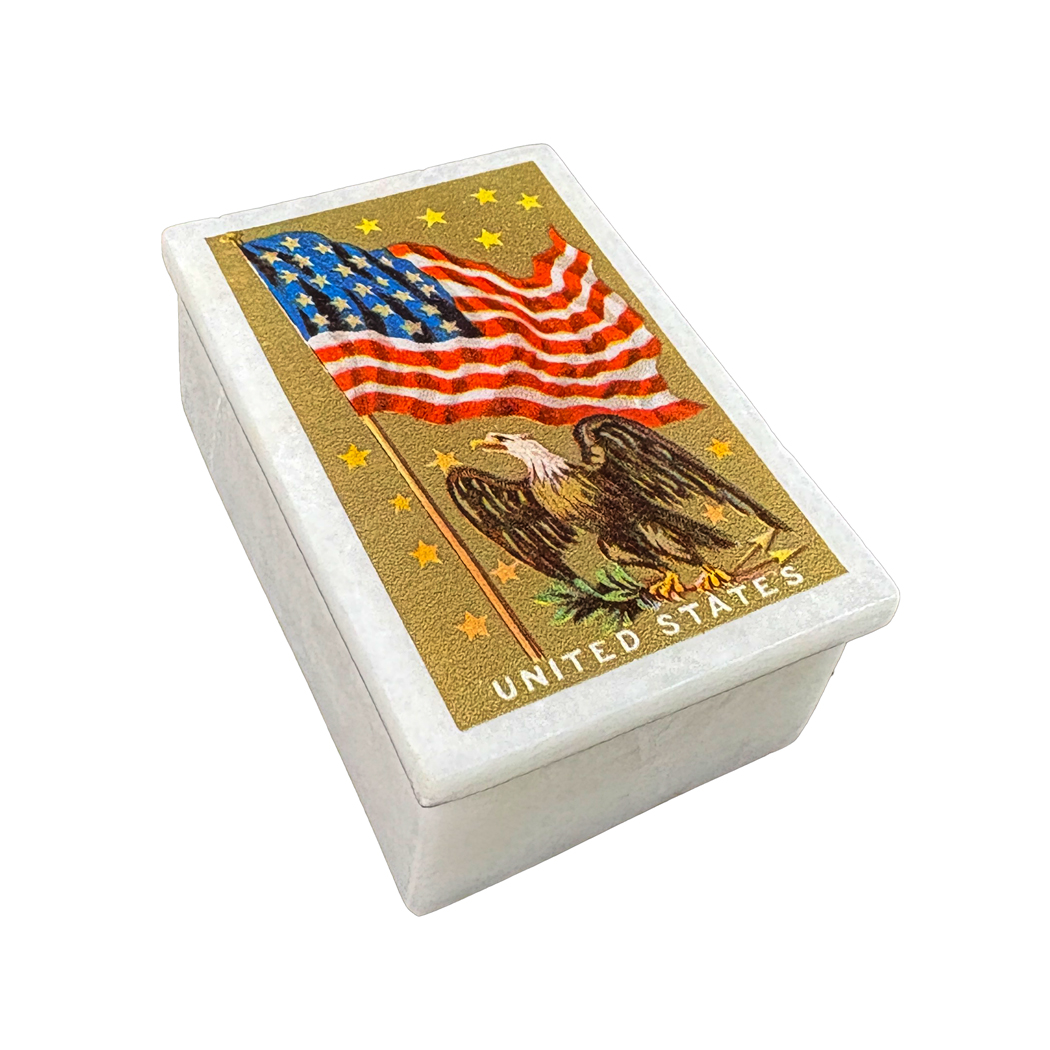 Decorative Boxes Early American 3″ American Flag and Bald Eagle White Soapstone Decorative Box Decorative Boxes Early American 3″ American Flag and Bald Eagle White Soapstone Decorative Box