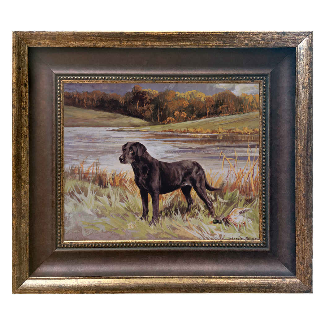 Cabin/Lodge Dogs Black Labrador Framed Oil Painting Print ...