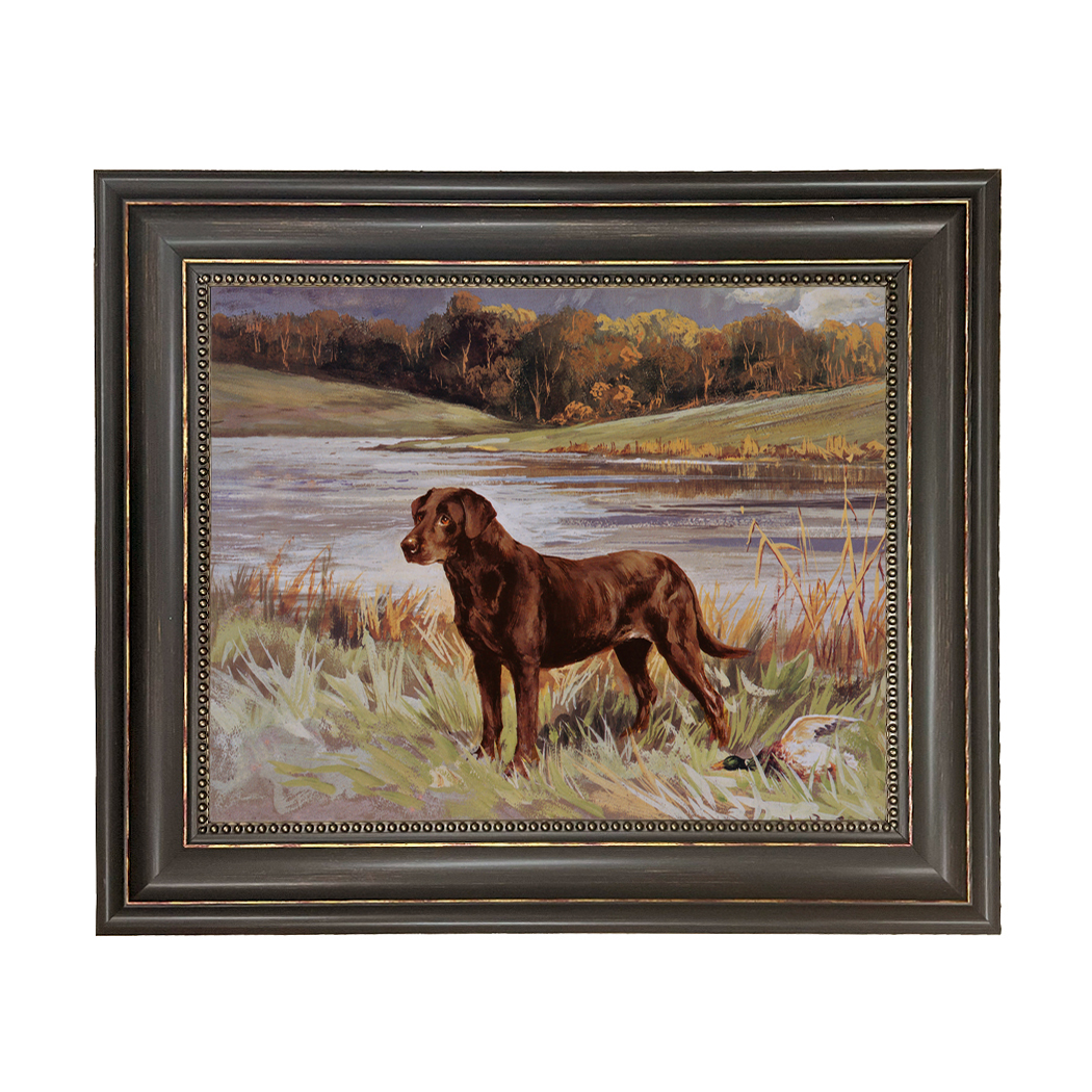 Cabin/Lodge Dogs Chocolate Labrador Retriever Framed Oil Painting P ...