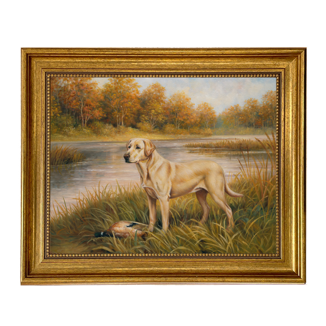 Cabin/Lodge Dogs Yellow Labrador Retriever Framed Oil Painting Prin ...