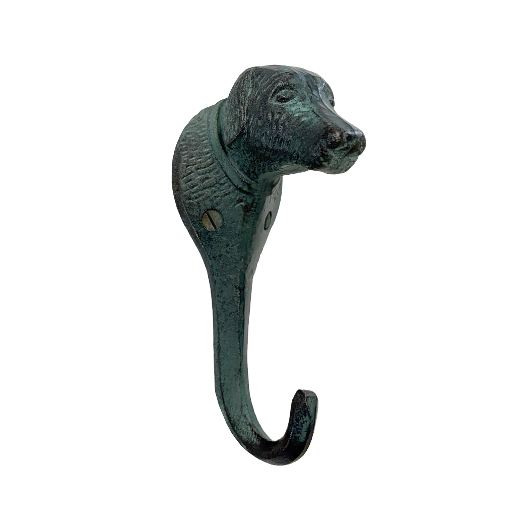 Lodge & Equestrian Decor Cabin/Lodge 5-1/2″ Cast Iron Dog Wall Hook, Green Patina ...