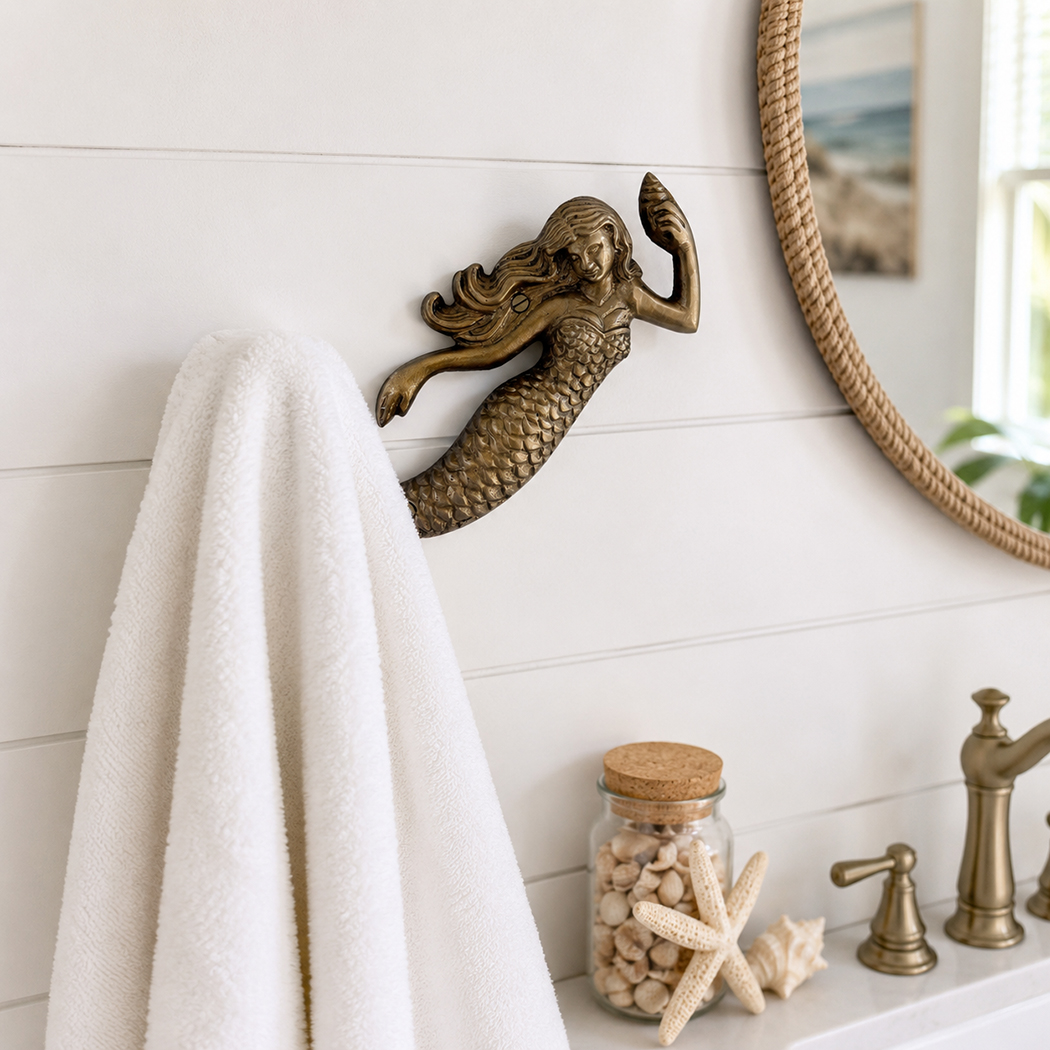 Nautical Decor & Souvenirs Nautical 6″ Antiqued Brass Mermaid Wall Hook ...